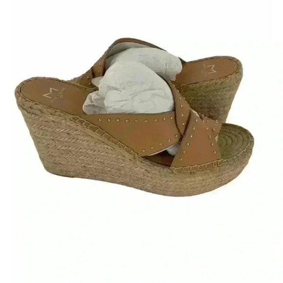 Marc Fisher Angelina Women's Tan Studded Espadrille Wedge Platform Size 10M New - Picture 6 of 11